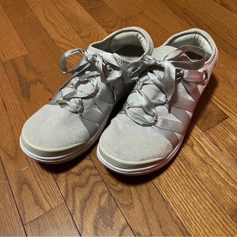 Bzees Silver Glitter Slip On Lace Up Sneaker